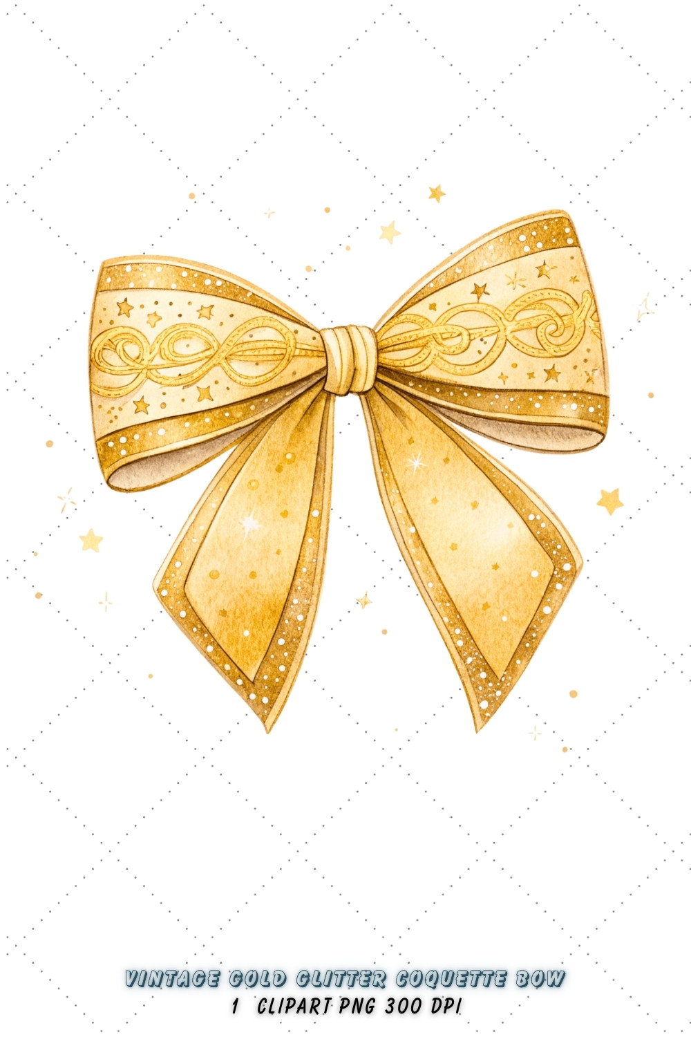 Vintage Gold Glitter Coquette Bow Clipart, vintage gold bow, glitter coquette bow, timeless bow design, gold glitter clipart, digital bow design, elegant vintage bow, glitter bow art, vintage glitter design, coquette bow art, gold sublimation design pinterest preview image.