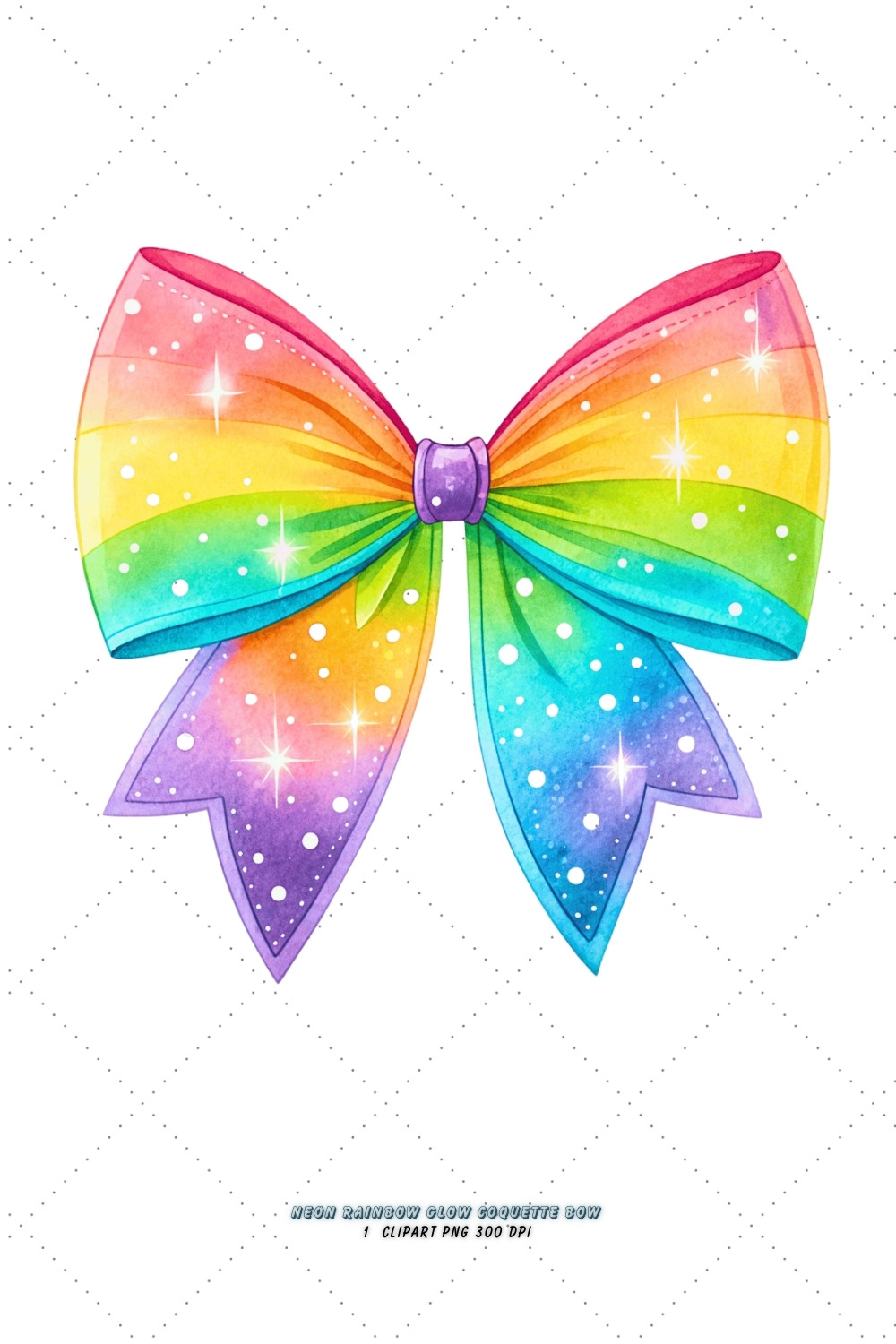 Neon Rainbow Glow Coquette Bow Clipart, neon rainbow bow, glowing coquette bow, vibrant bow design, rainbow glow clipart, digital bow design, neon glow design, glowing bow art, vibrant neon rainbow, coquette bow art, rainbow sublimation design pinterest preview image.