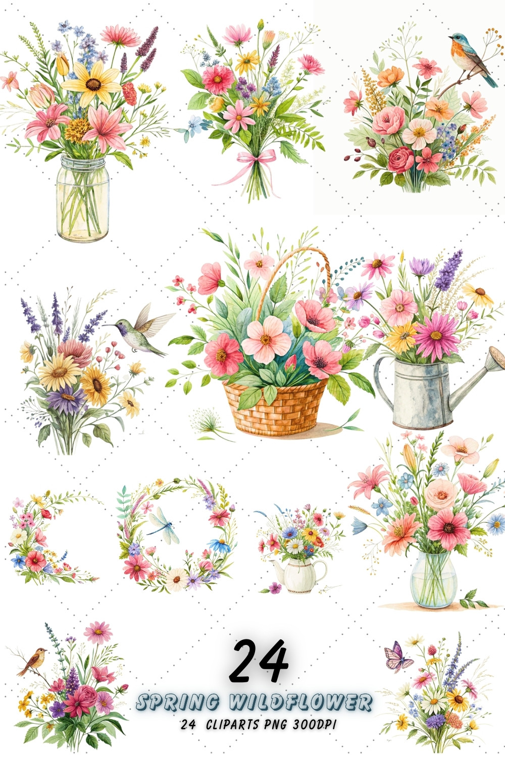 Wildflower Meadow Sublimation Clipart, Wildflower meadow clipart, Realistic floral designs, Sublimation wildflower bundle, Nature-themed clipart pack, Digital scrapbooking flowers, Wildflower art illustrations, Meadow floral designs, Realistic wildflower clipart, Floral sublimation designs, Wildflower meadow art pinterest preview image.