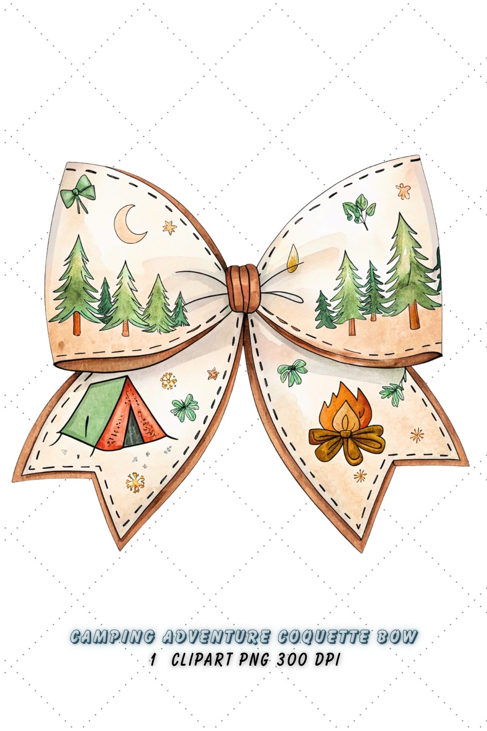 Camping Adventure Coquette Bow Clipart, camping adventure bow, coquette bow clipart, tent theme bow, adventure design art, digital bow design, outdoor camping bow, nature bow art, camping design clipart, coquette bow art, adventure sublimation design pinterest preview image.