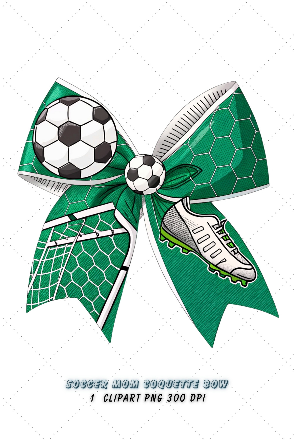 Soccer Mom Coquette Bow Clipart, soccer mom bow, coquette bow clipart, sports goal bow, soccer cheer design, digital bow design, mom life bow, goal spirit art, soccer bow design, coquette bow art, sports sublimation design pinterest preview image.