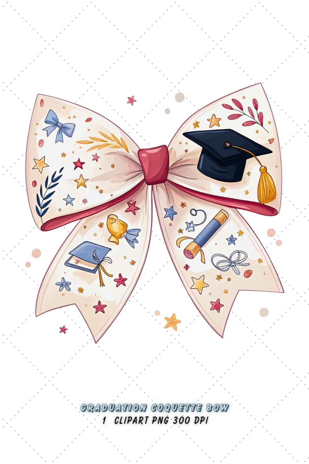 Graduation Coquette Bow Clipart, graduation cap bow, coquette bow clipart, diploma theme bow, cap design art, digital bow design, celebrate graduation bow, milestone bow art, graduation design clipart, coquette bow art, cap sublimation design pinterest preview image.