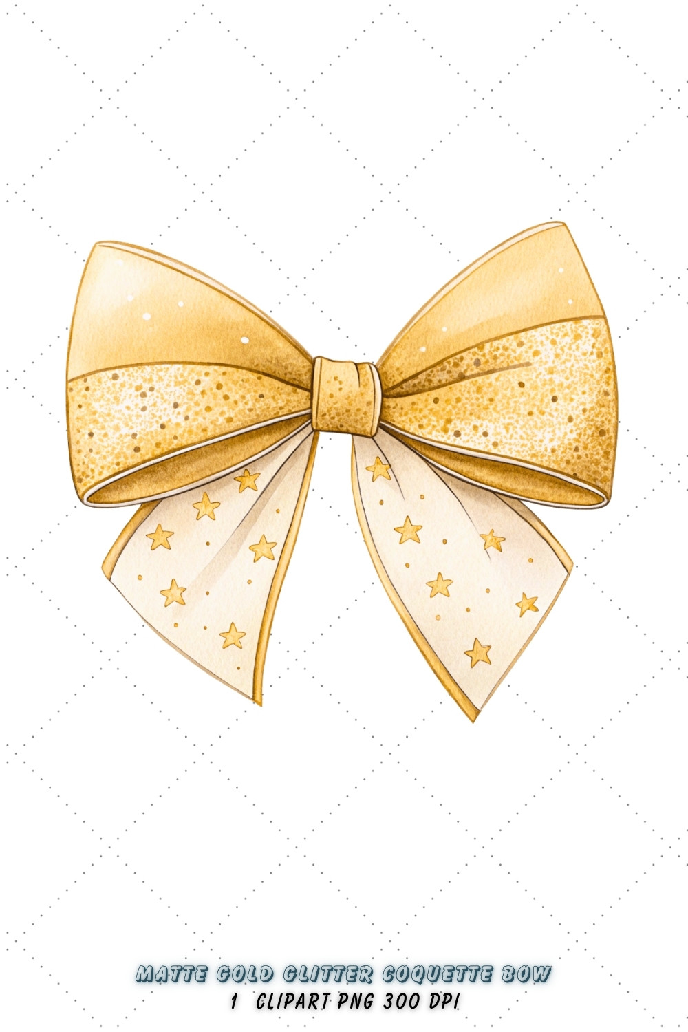 Matte Gold Glitter Coquette Bow Clipart, matte gold bow, glitter coquette bow, sophisticated bow design, gold glitter clipart, digital bow design, modern matte bow, glitter bow art, matte glitter design, coquette bow art, gold sublimation design pinterest preview image.