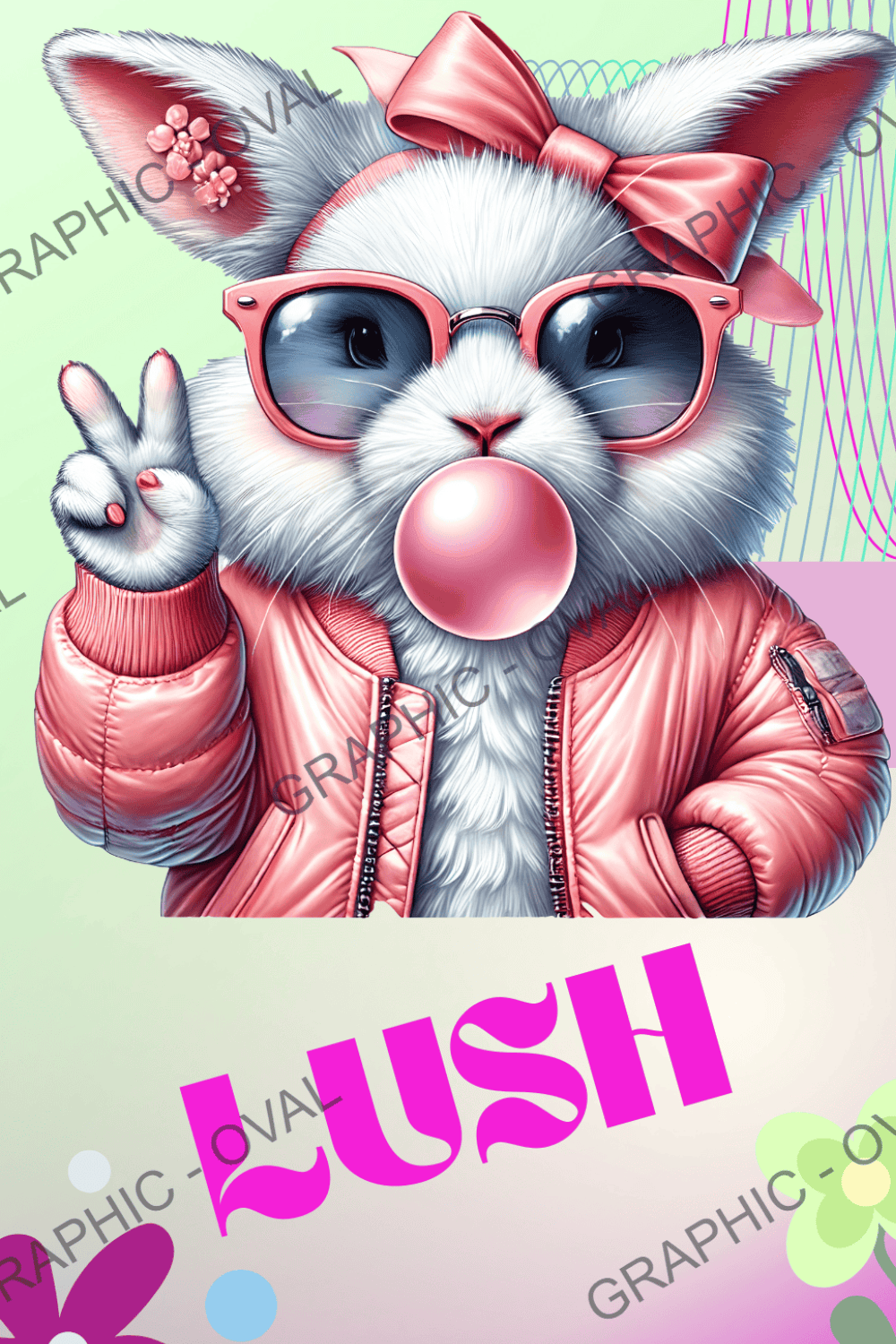 Cool Bunny Chic – Trendy Bubble Gum Rabbit PNG for T-Shirts & More! pinterest preview image.