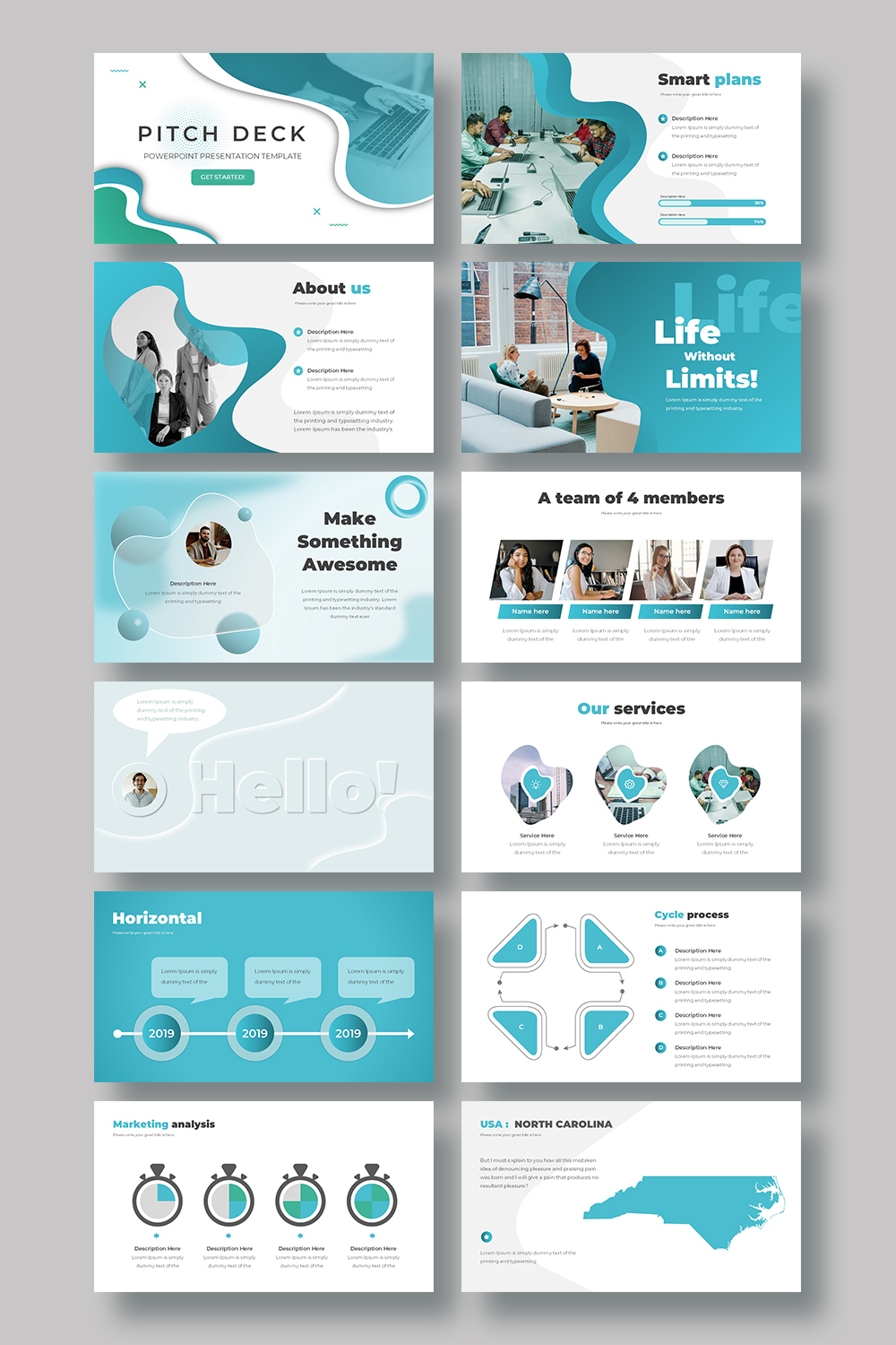 Pitch Deck PowerPoint presentation templates pinterest preview image.