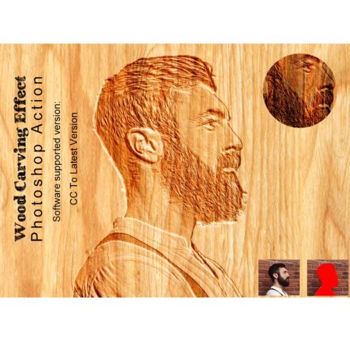 Wood Carving Effect Photoshop Action cover image.