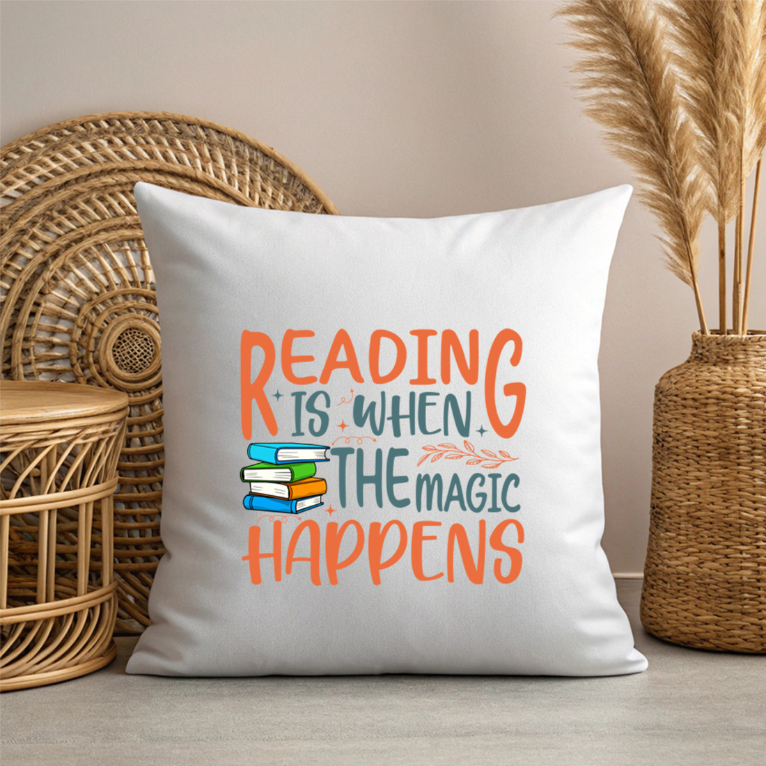 reading is when the magic happens – colorful book lover typography t shirts merchandise. 3 with pillow mock up 943