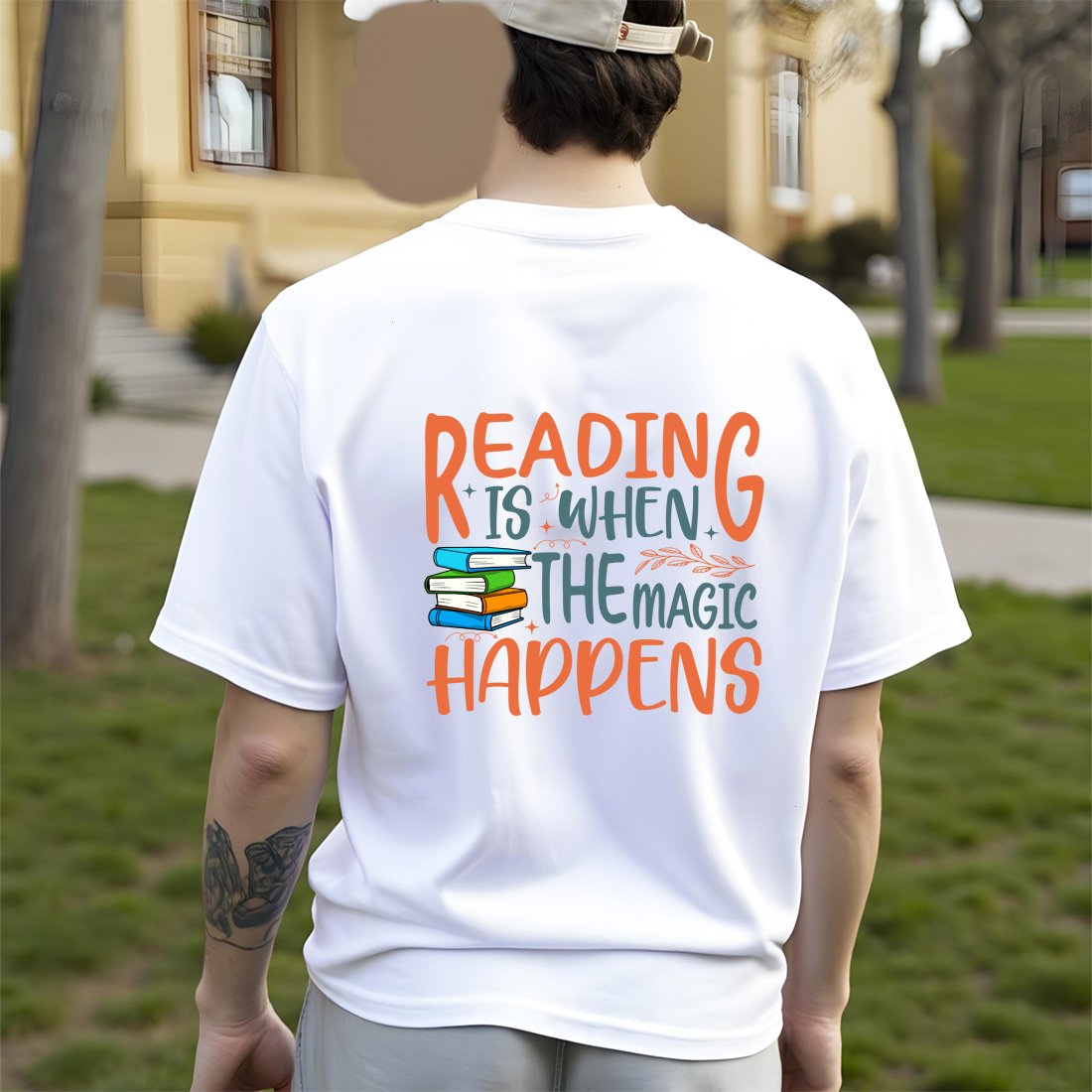 reading is when the magic happens – colorful book lover typography t shirts merchandise. 6 t shirt mock up 510