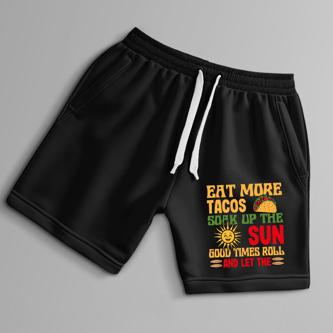 retro taco and sunshine graphic t shirt design for summer vibes. summer beach t shirt design 9 black shorts up 968