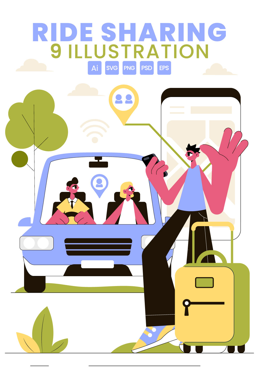 9 Ride Sharing Services Illustration pinterest preview image.