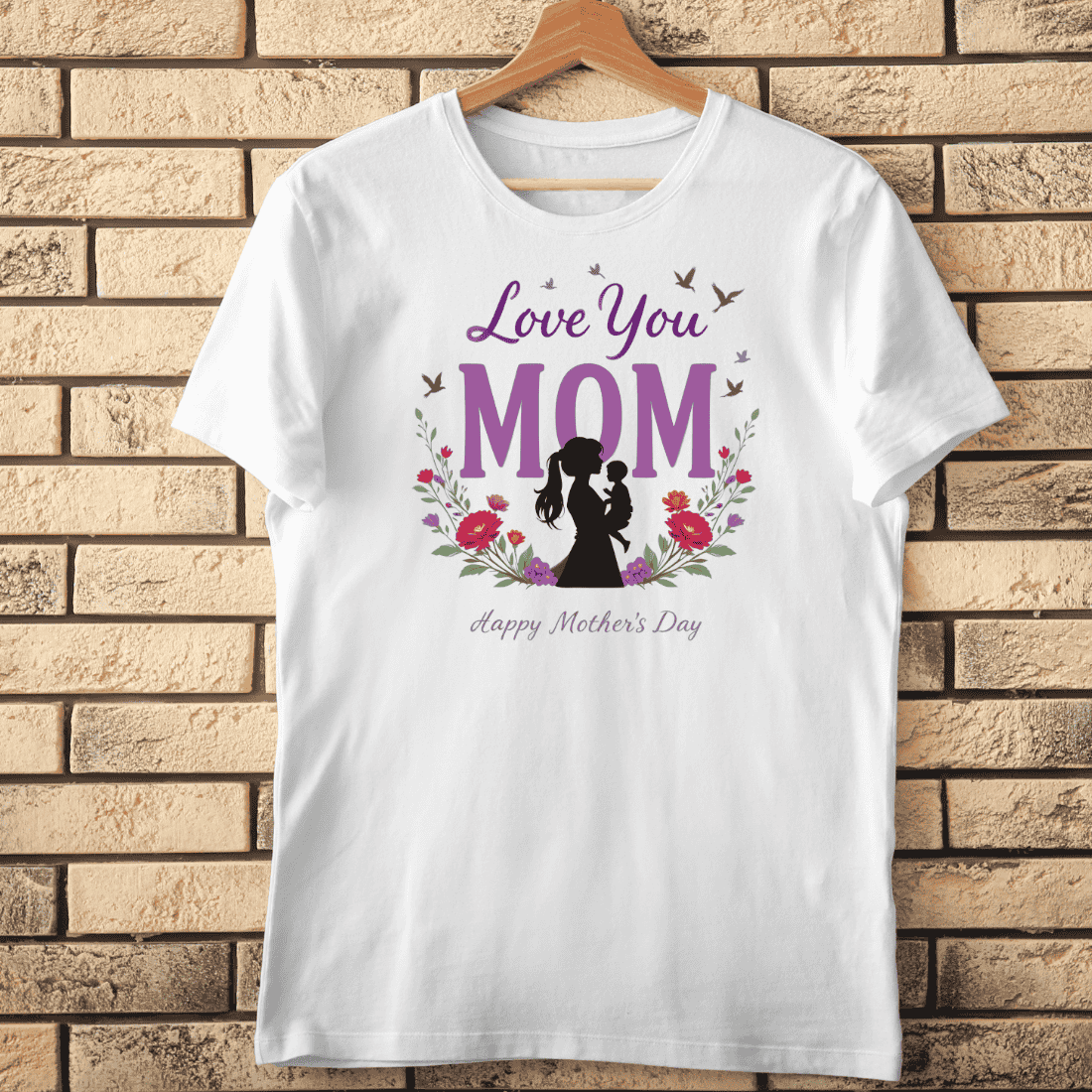 Mom Silhouette with Flowers T-shirt Design cover image.