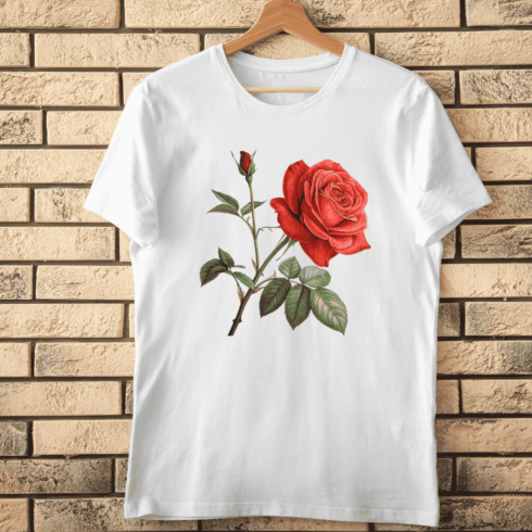 Deep Red Rose with Bud T-Shirt Design cover image.