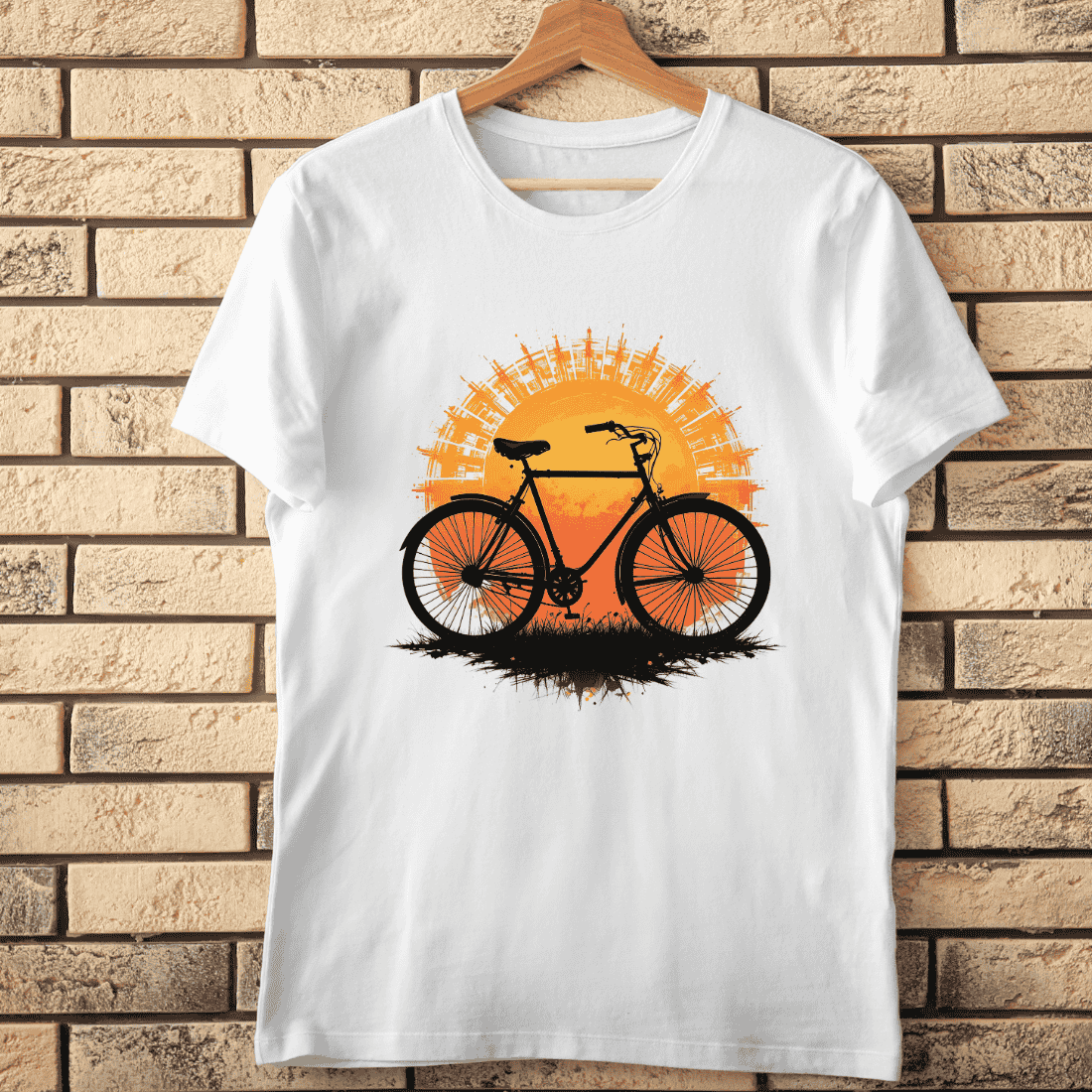 Bicycle Sunset Cityscape T-shirt Design cover image.