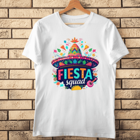 Colorful Fiesta Squad with Sombrero T-Shirt Design cover image.