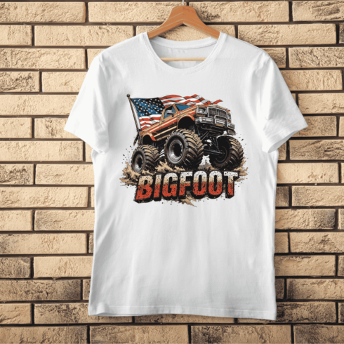 Monster Truck American Flag T-Shirt Design cover image.