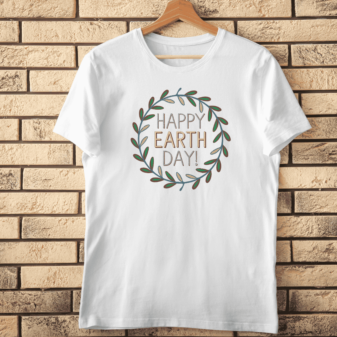 Earth Day Leaf Wreath with Typography T-shirt Design cover image.