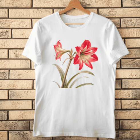 Red Amaryllis Flower T-Shirt Design cover image.