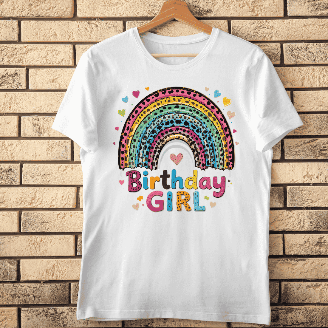 Colorful Birthday Girl with Hearts T-Shirt Design cover image.