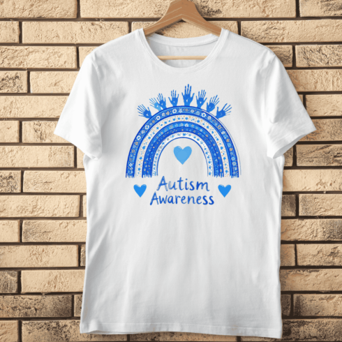 Blue Rainbow Autism Support T-Shirt Design cover image.