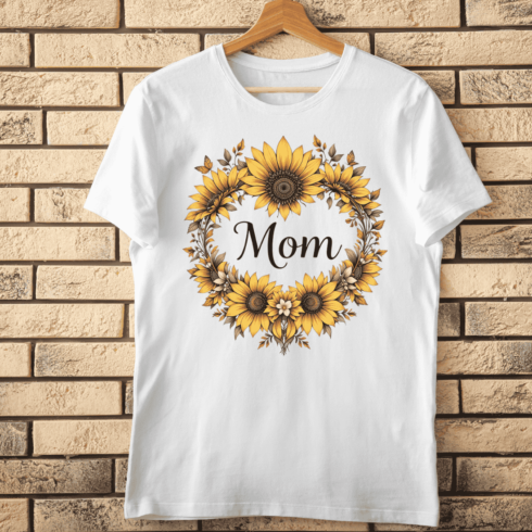 Sunflower Mom Floral Wreath T-Shirt Design cover image.