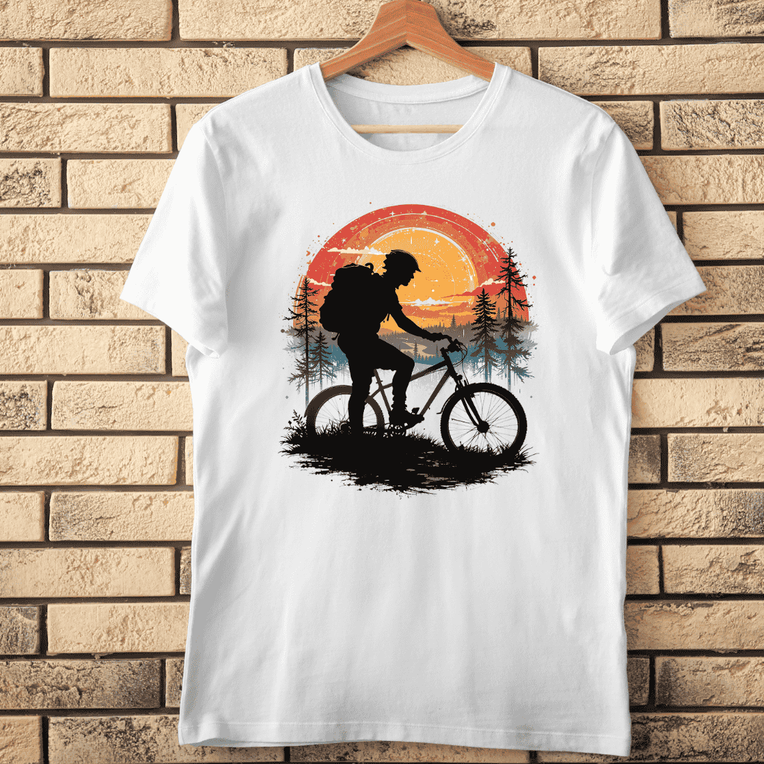 Mountain Biker Silhouette Sunset T-shirt Design cover image.