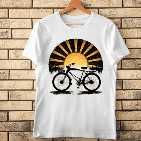 Vintage Bicycle Silhouette Sunset T-shirt Design cover image.