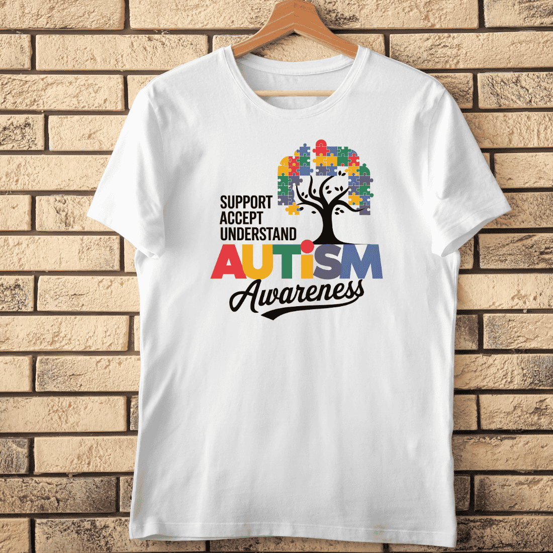 Autism Awareness Tree with Puzzle Pieces T-Shirt Design cover image.