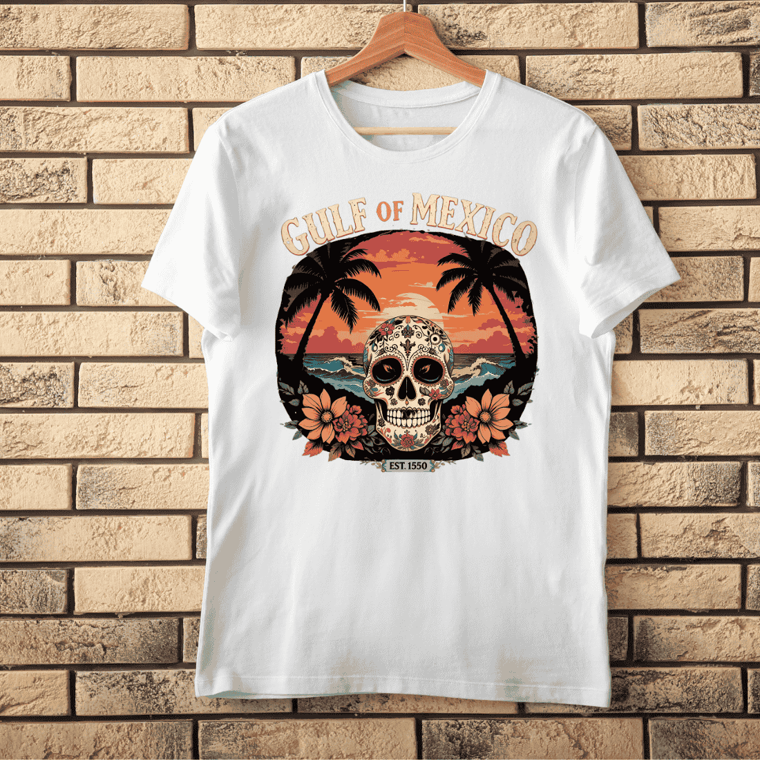 Gulf of Mexico Sugar Skull T-shirt Design preview image.