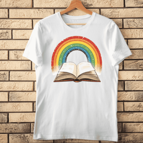 Fantasy Literature Rainbow Book T-shirt Design cover image.