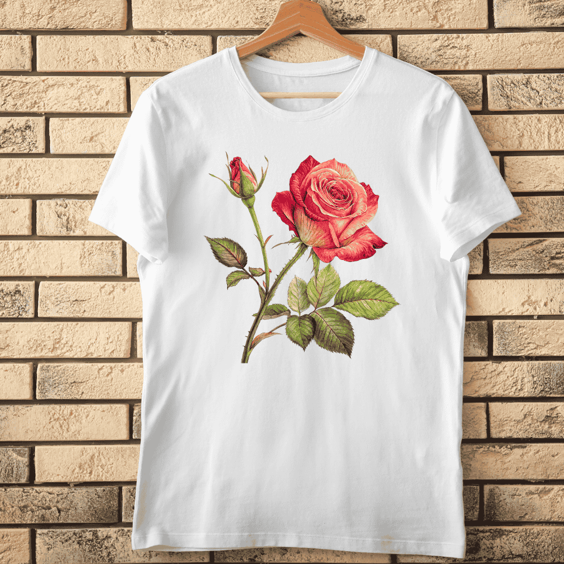 Botanical Rose with Bud T-Shirt Design cover image.