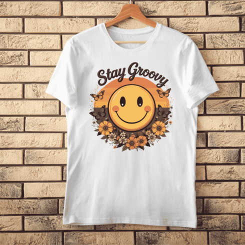 Stay Groovy Smiley Face T-Shirt Design cover image.