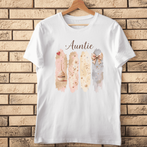 Watercolor Auntie Celebration T-Shirt Design cover image.