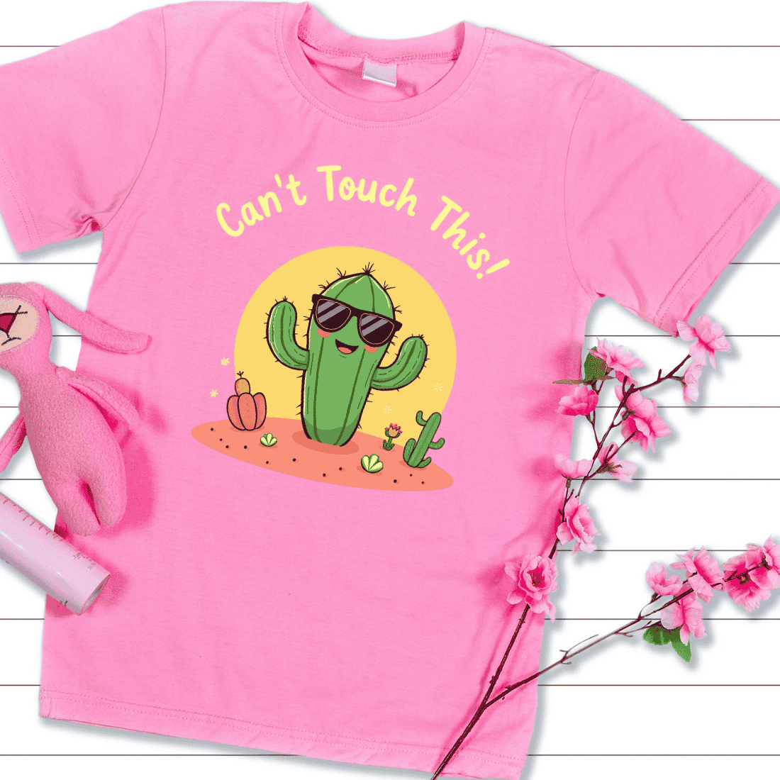 Can't Touch This Text with Cactus T-shirt Design preview image.