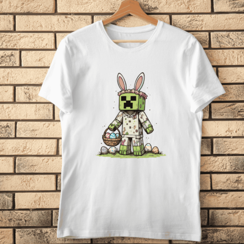 Creeper in Bunny Costume with Egg Basket T-Shirt Design cover image.