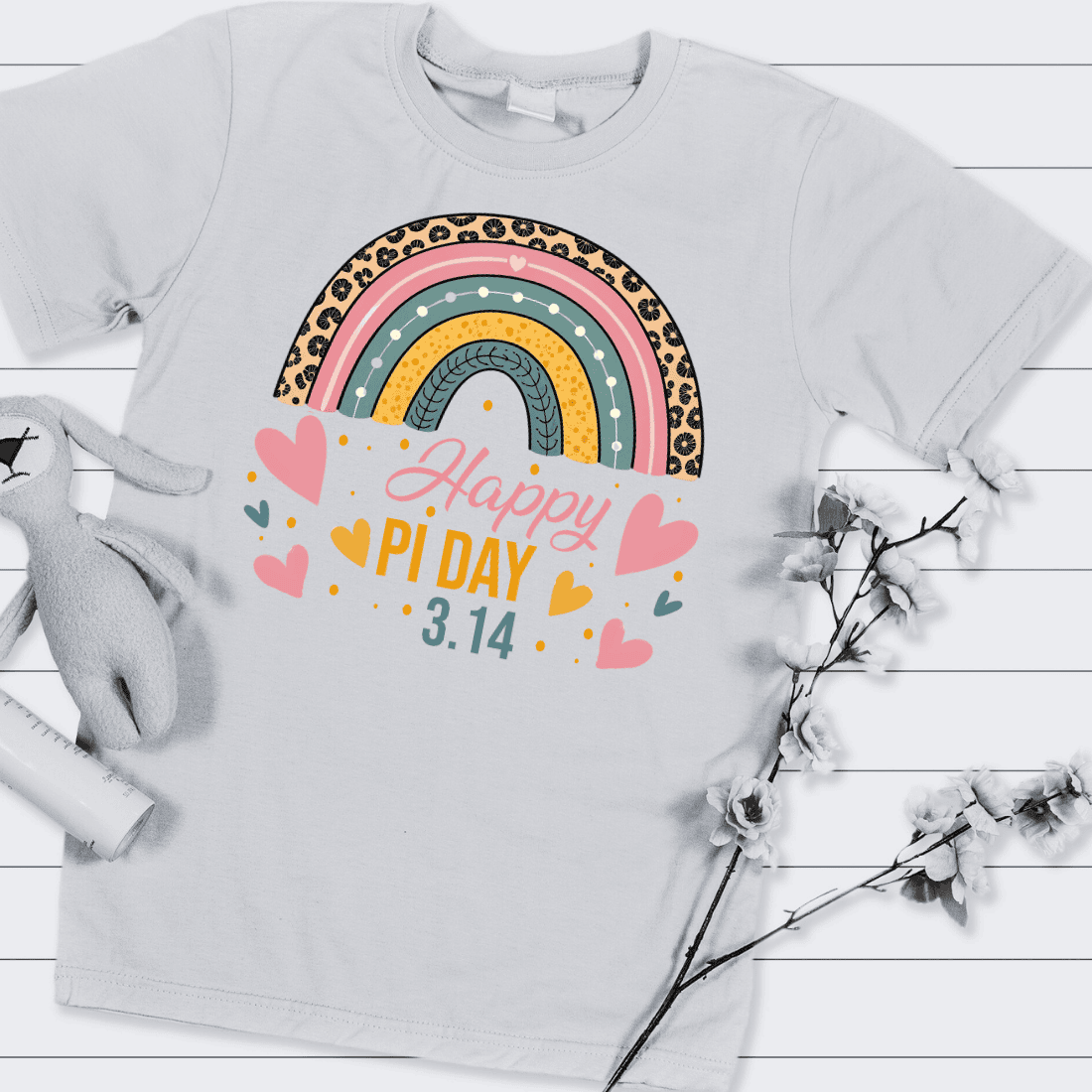 Colorful Happy Pi Day 314 Text T-shirt Design preview image.