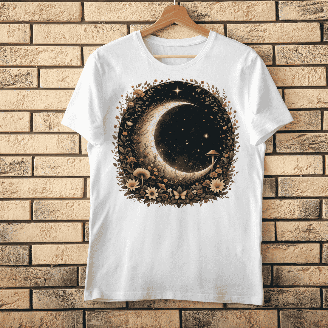 Crescent Moon Floral Fantasy T-shirt Design cover image.