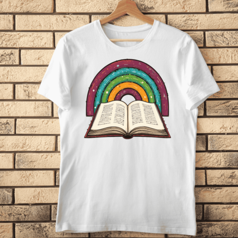 Rainbow Book Fantasy T-shirt Design cover image.