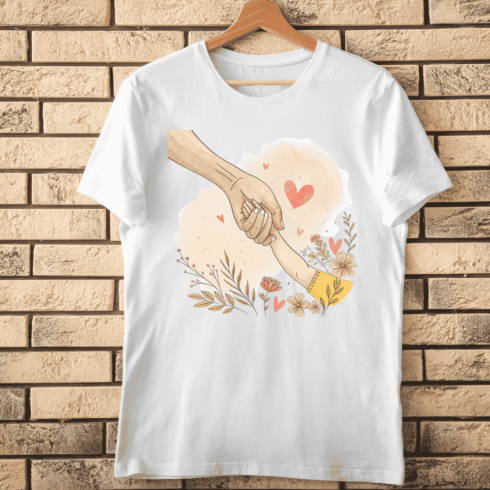 Watercolor Hands with Botanical Elements T-Shirt Design cover image.