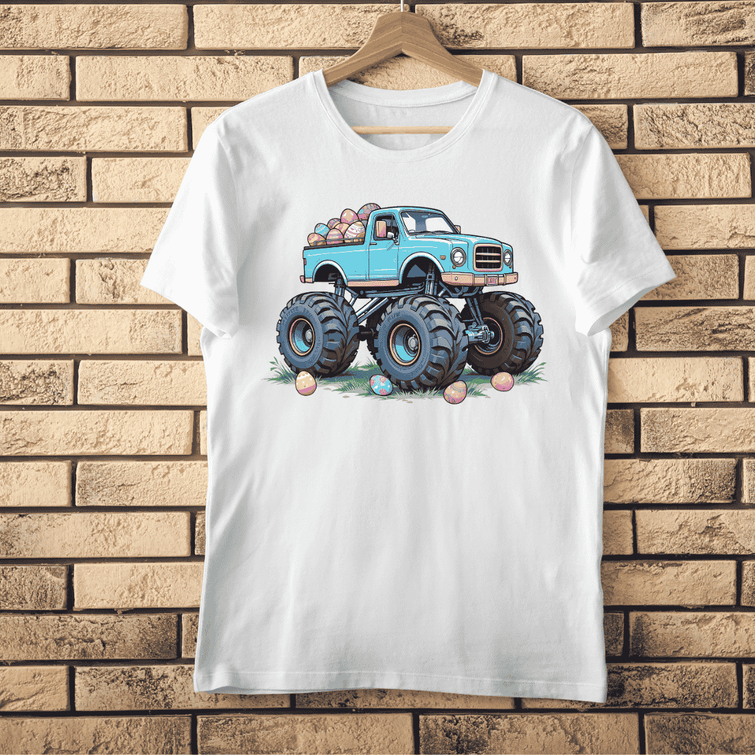 Cartoon Truck with Eggs T-shirt Design preview image.