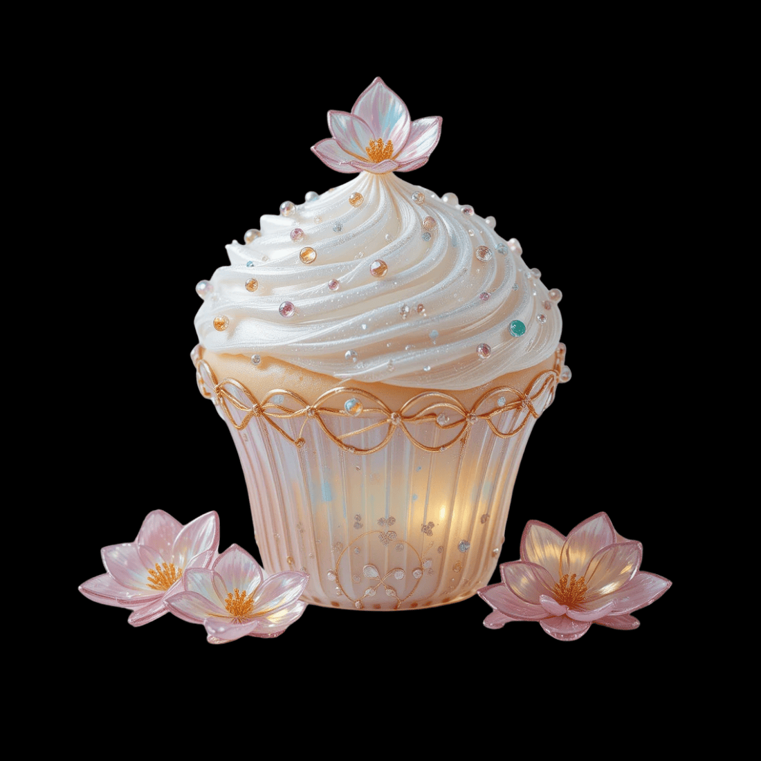 Pastel Cupcake with Glass Container and Flowers Illustration cover image.