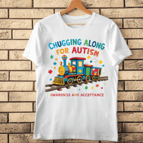 Educational Autism Awareness with Train T-Shirt Design cover image.