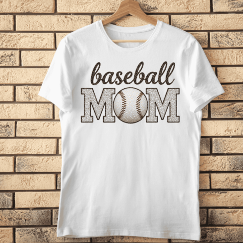 Baseball Mom Glitter T-Shirt Design cover image.