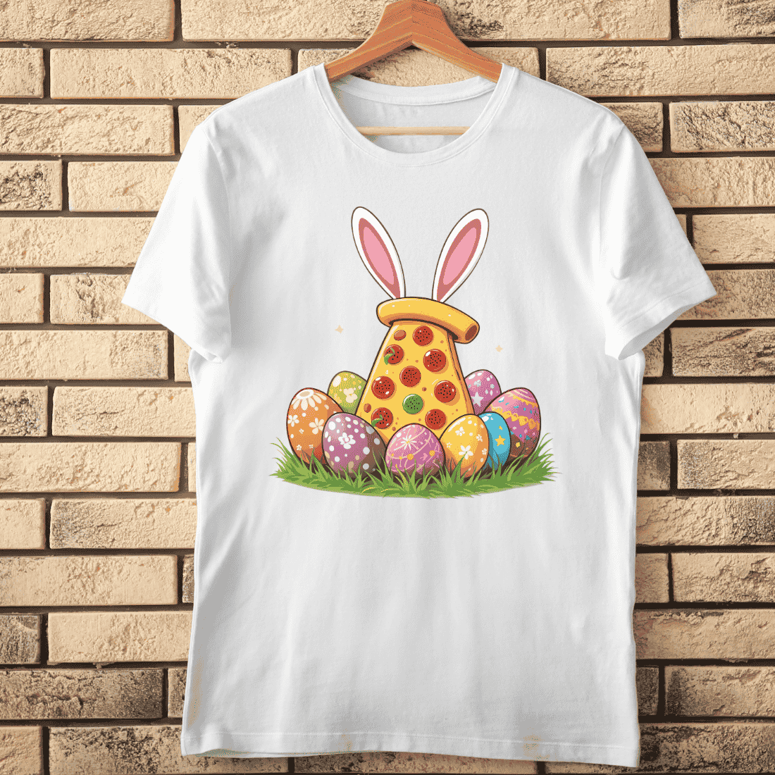 Pizza Slice with Bunny Ears T-Shirt Design cover image.