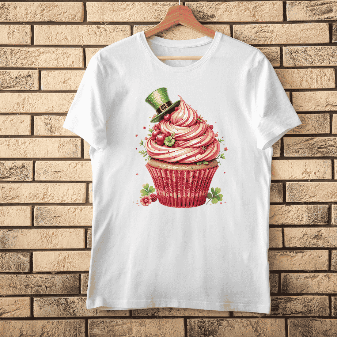 Whimsical St Paddy's Cupcake T-shirt Design preview image.