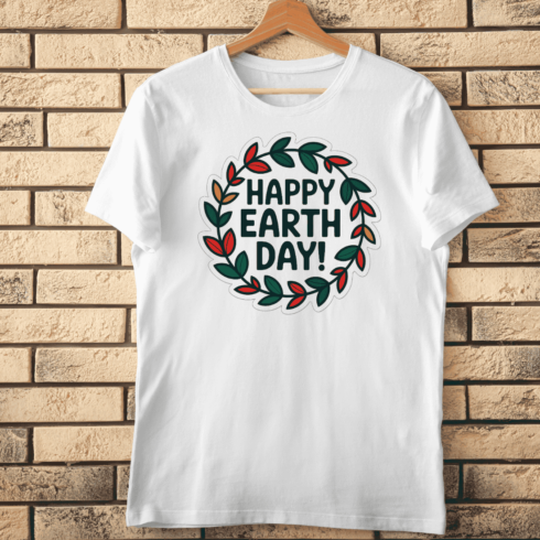 Happy Earth Day Wreath with Leaves T-shirt Design cover image.