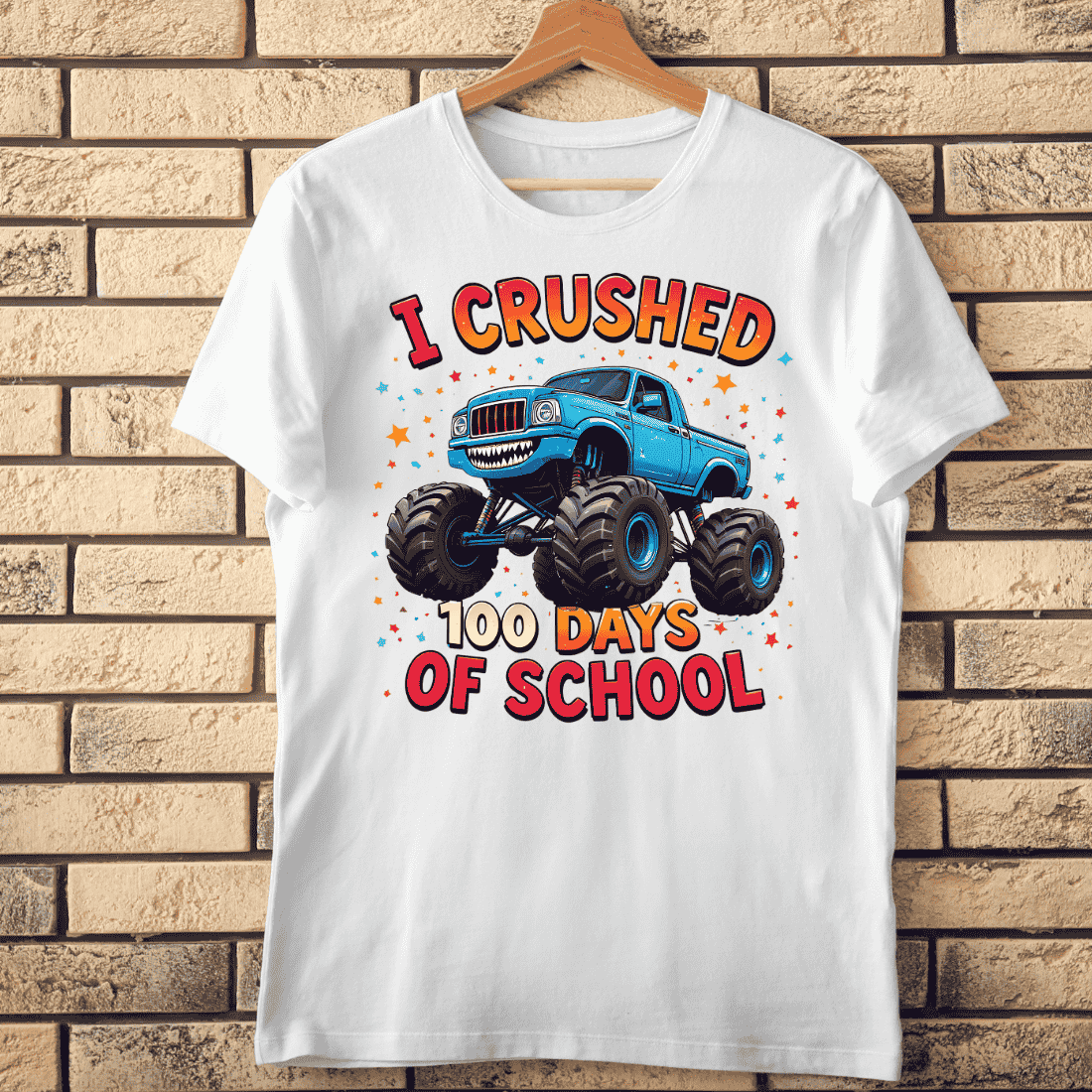 I Crushed 100 Days of School Monster Truck T-Shirt Design cover image.