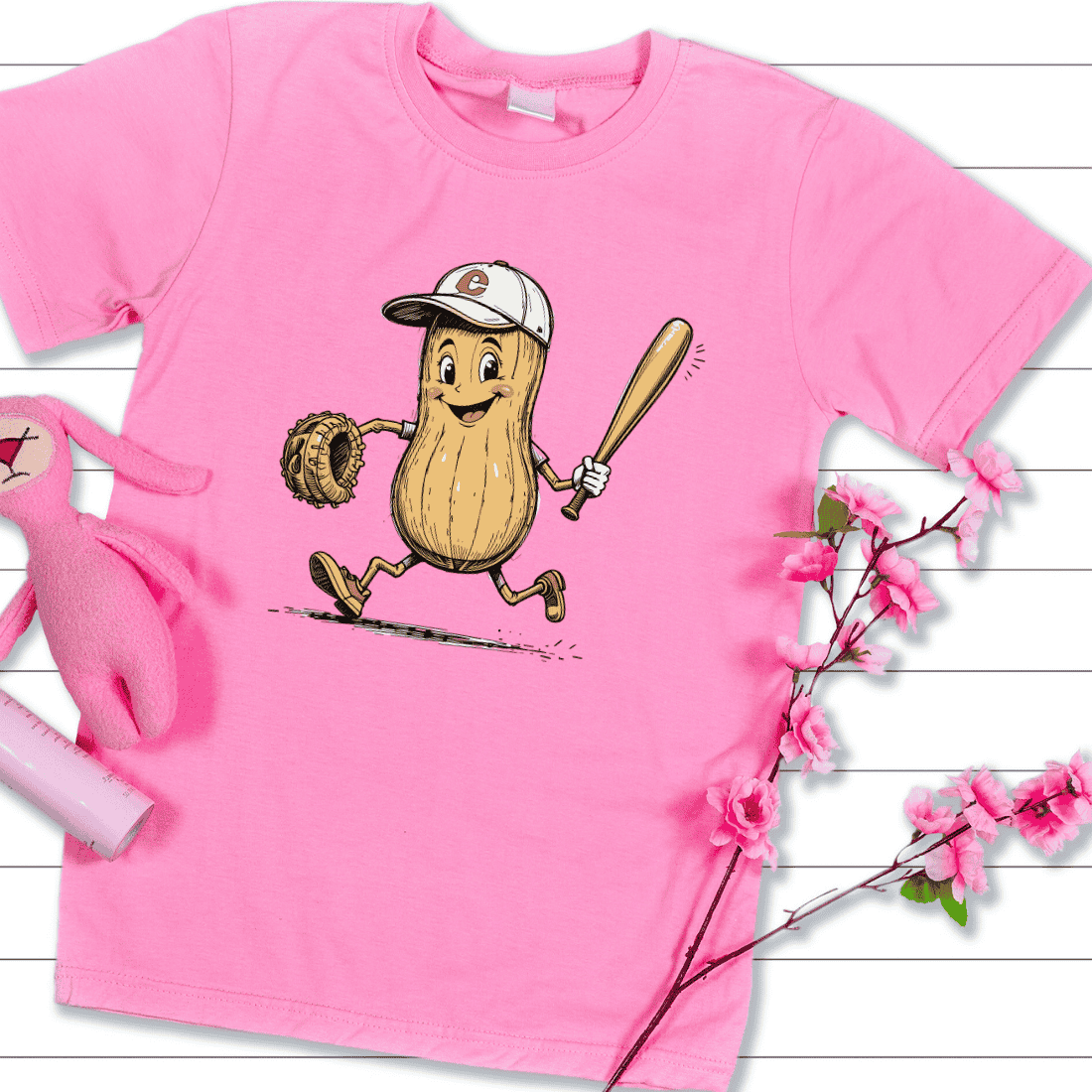 Peanut with Baseball Bat and Glove T-shirt Design preview image.