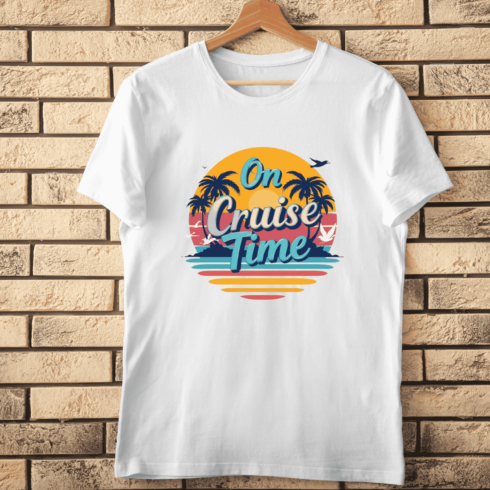 Cruise Time with Palm Trees and Sunset T-Shirt Design cover image.