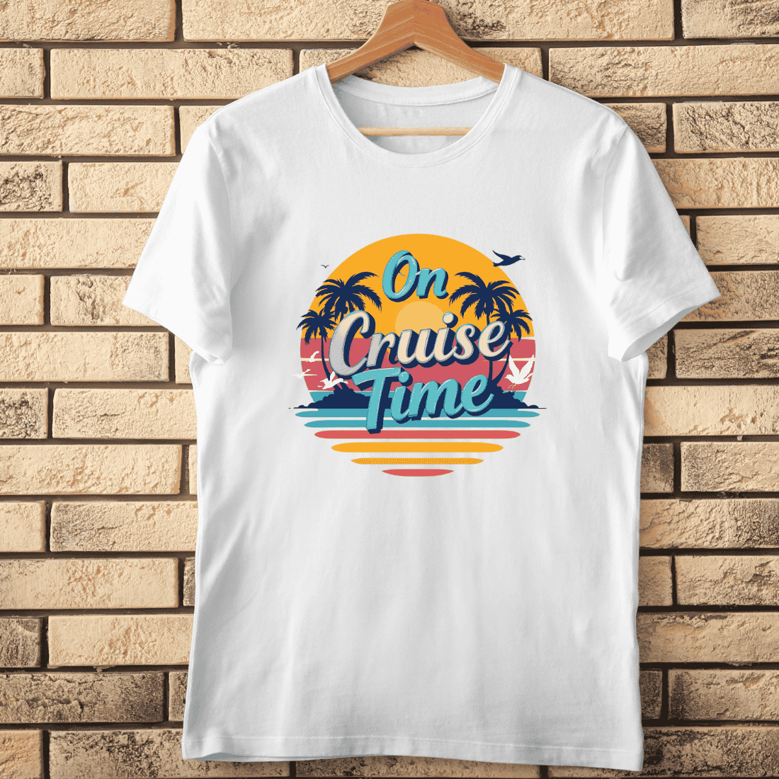 Cruise Time with Palm Trees and Sunset T-Shirt Design cover image.