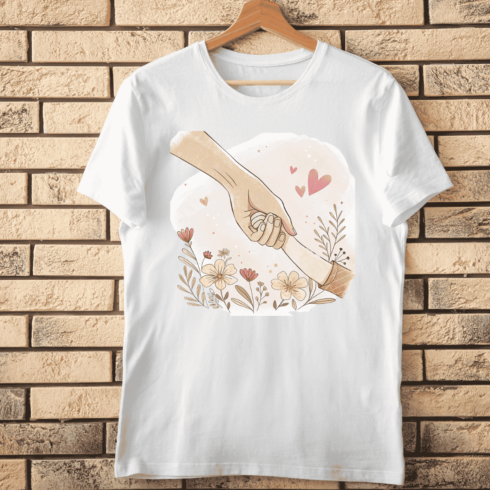 Watercolor Holding Hands with Floral T-Shirt Design cover image.